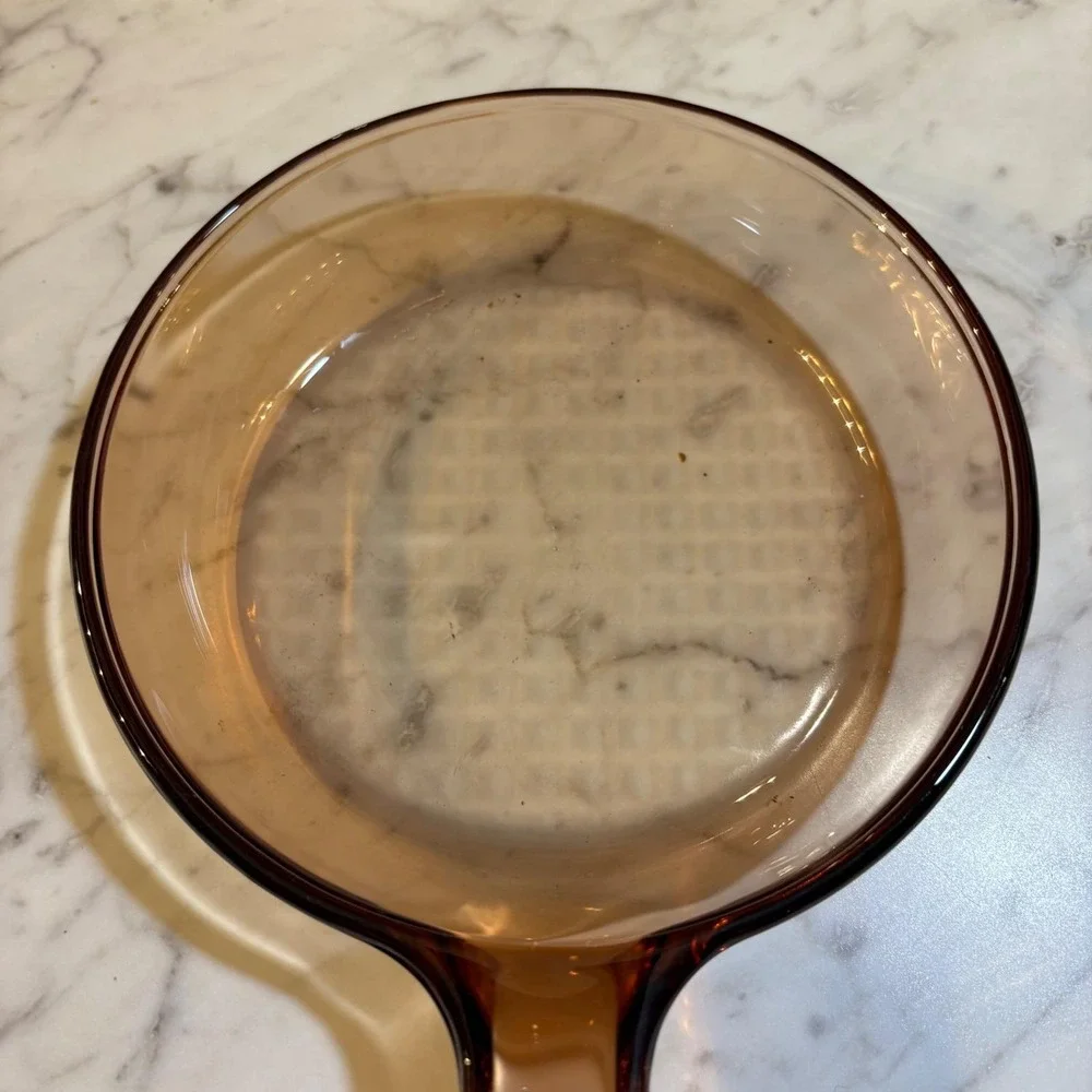 Visions by Corning Amber Glass Skillet V-1.5-B Made in France 7 Inch Pan Vintage